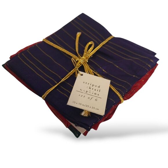 Pier 1 Imports Cocktail Napkins Red,Purple, Green, Set of 6 NEW - Picture 1 of 6